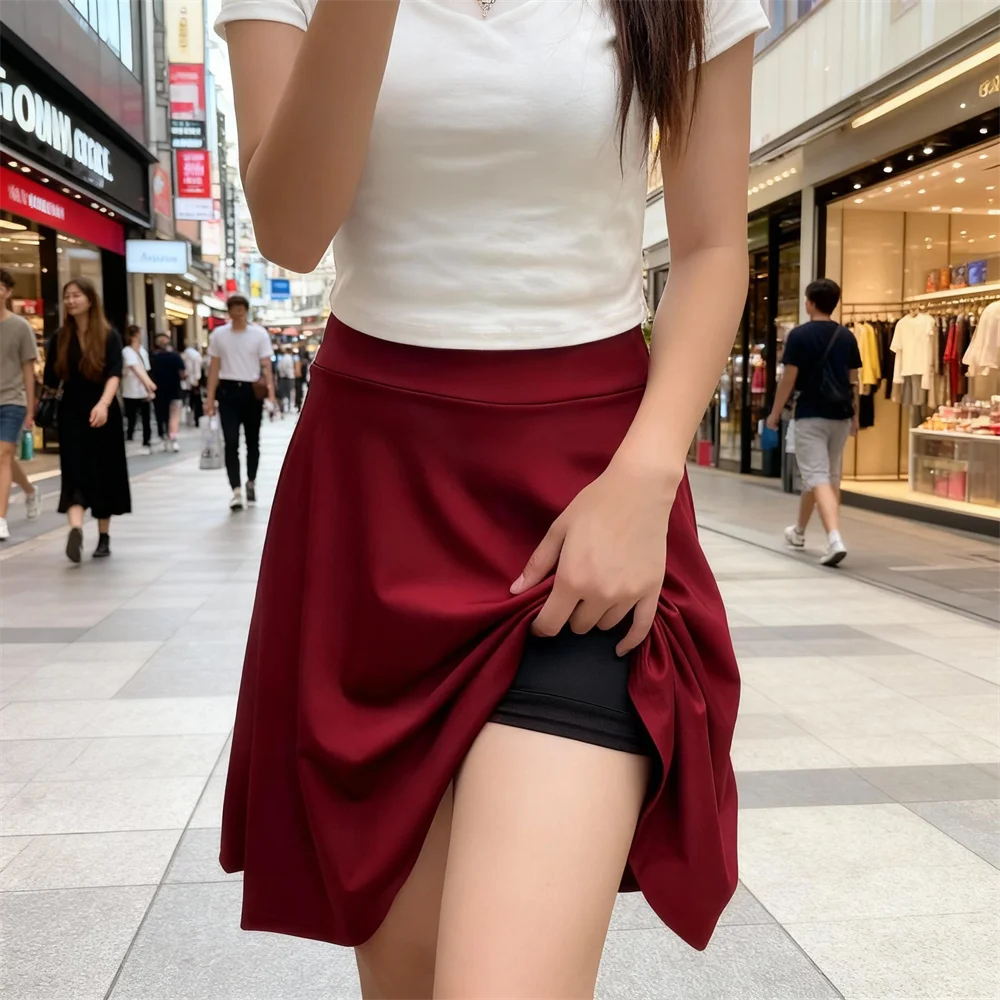 55cm Long Skirt High Waist Inner Lining Shorts Knee Half Skirt Women's Fashion Casual Dancer Clothing Fluffy Pleated Skirts