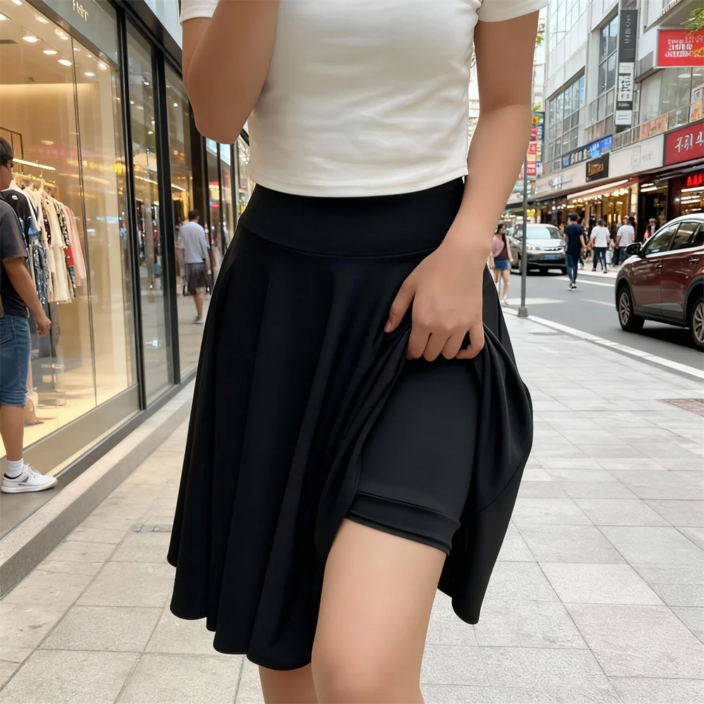 55cm Long Skirt High Waist Inner Lining Shorts Knee Half Skirt Women's Fashion Casual Dancer Clothing Fluffy Pleated Skirts