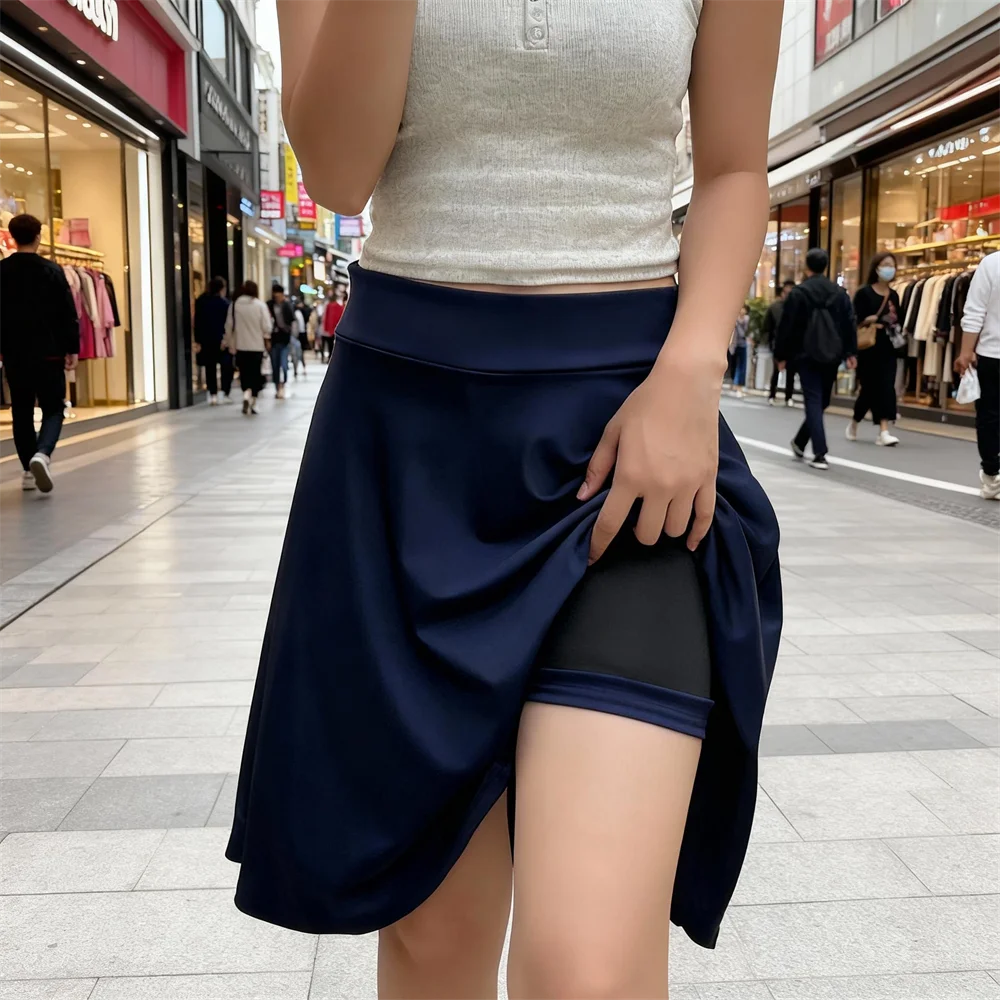 55cm Long Skirt High Waist Inner Lining Shorts Knee Half Skirt Women's Fashion Casual Dancer Clothing Fluffy Pleated Skirts