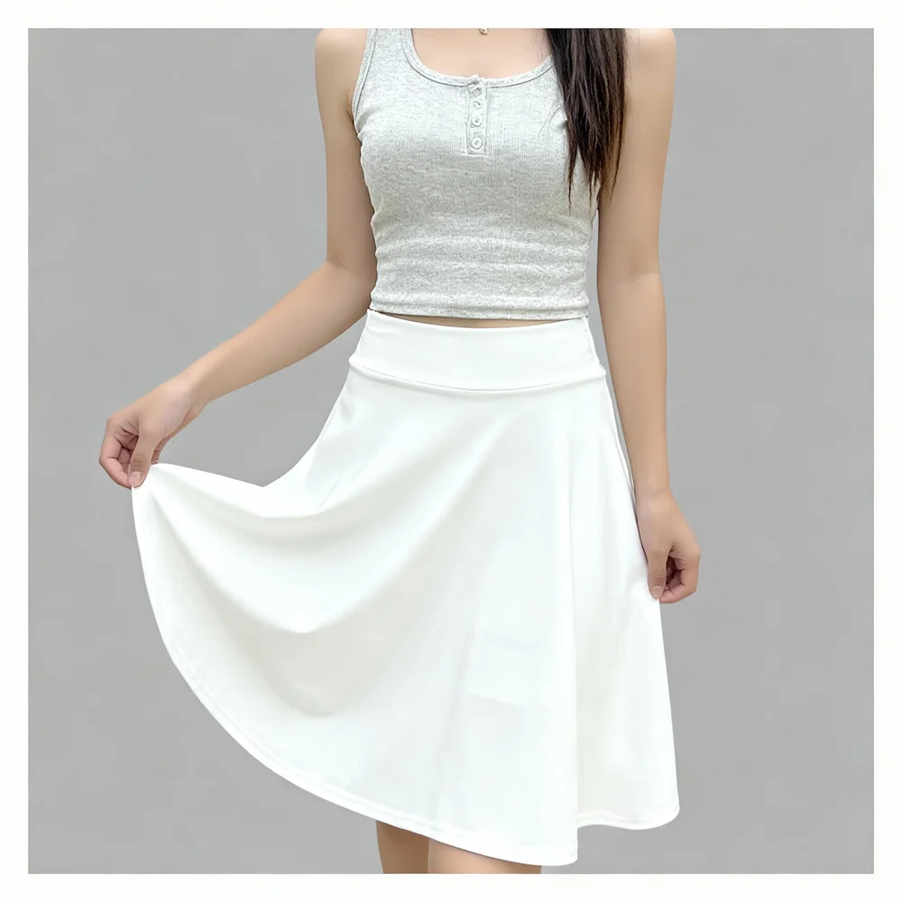 55cm Long Skirt High Waist Inner Lining Shorts Knee Half Skirt Women's Fashion Casual Dancer Clothing Fluffy Pleated Skirts