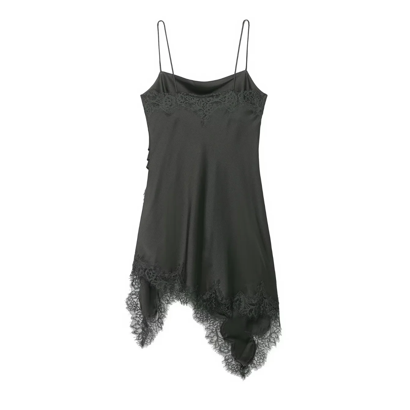 Women Lace Sling Strapless Dress Female Fashion Summer Asymmetric Satin Mini Dresses Chic Lady Evening Dress