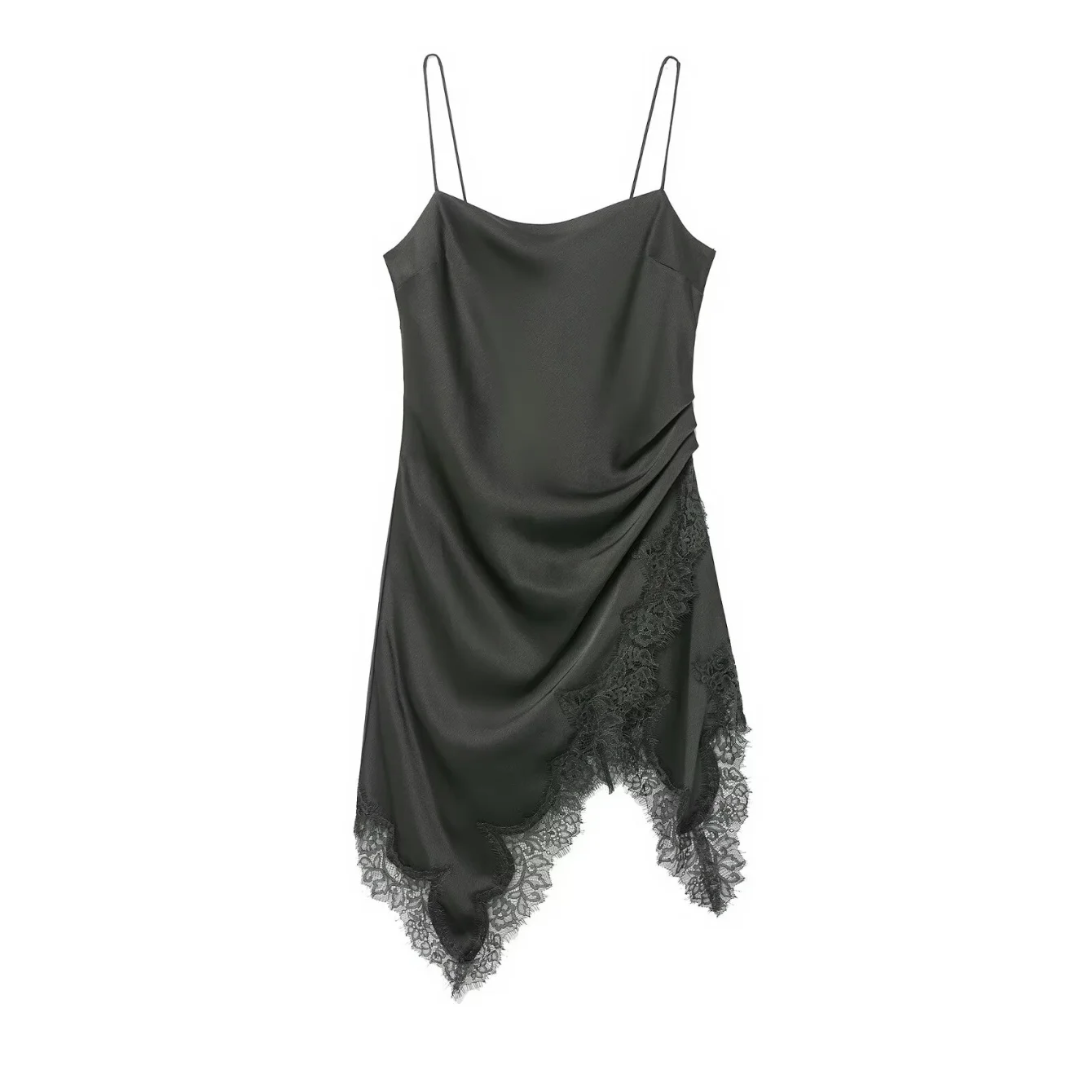 Women Lace Sling Strapless Dress Female Fashion Summer Asymmetric Satin Mini Dresses Chic Lady Evening Dress
