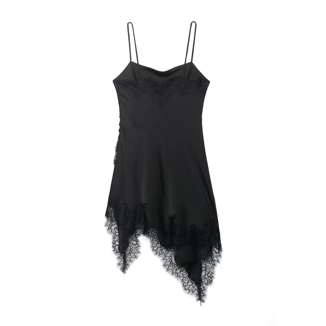 Women Lace Sling Strapless Dress Female Fashion Summer Asymmetric Satin Mini Dresses Chic Lady Evening Dress