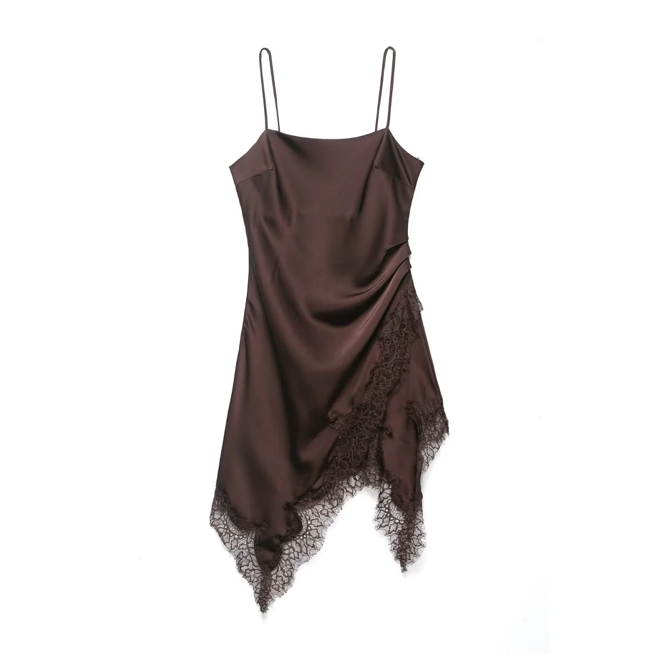 Women Lace Sling Strapless Dress Female Fashion Summer Asymmetric Satin Mini Dresses Chic Lady Evening Dress