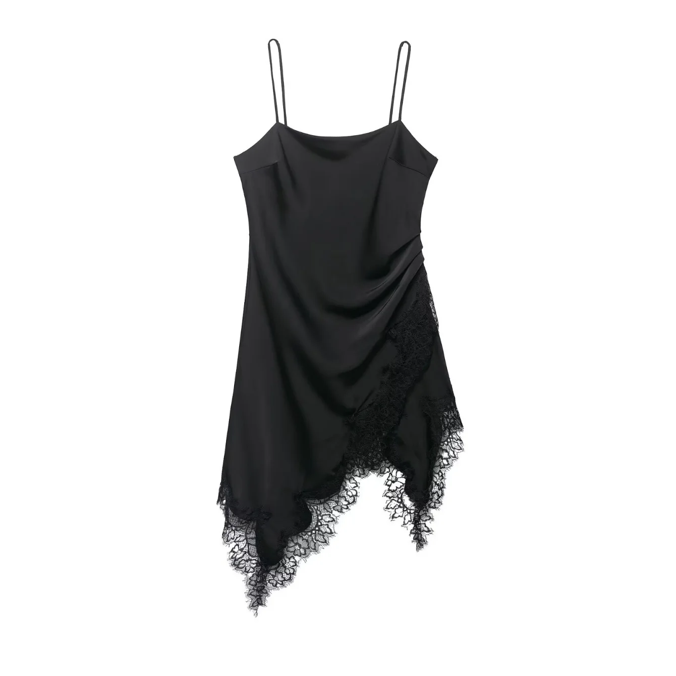 Women Lace Sling Strapless Dress Female Fashion Summer Asymmetric Satin Mini Dresses Chic Lady Evening Dress
