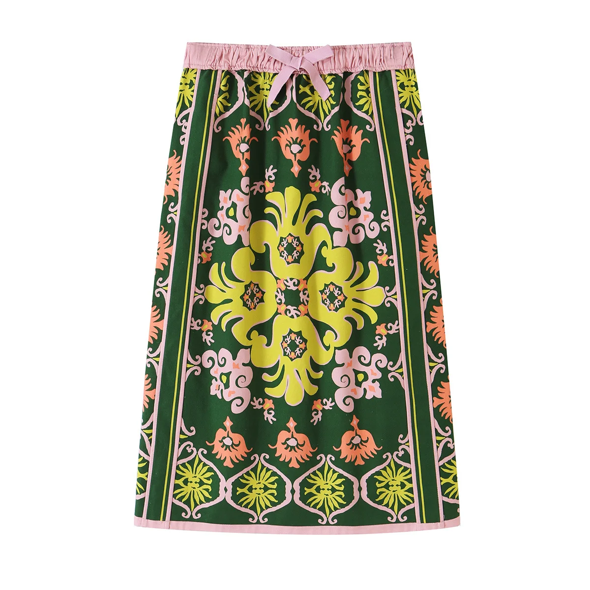 Women's Printed Skirts Set Autumn V-neck Lace-up Long Sleeve Loose Top Mid-waist Elastic Waist Skirt Fashion Casual 2 Piece Set