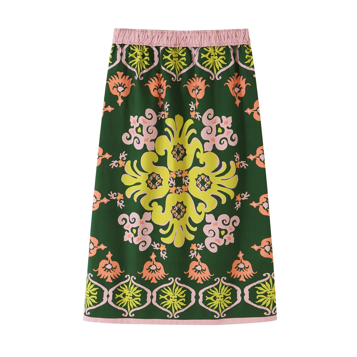 Women's Printed Skirts Set Autumn V-neck Lace-up Long Sleeve Loose Top Mid-waist Elastic Waist Skirt Fashion Casual 2 Piece Set