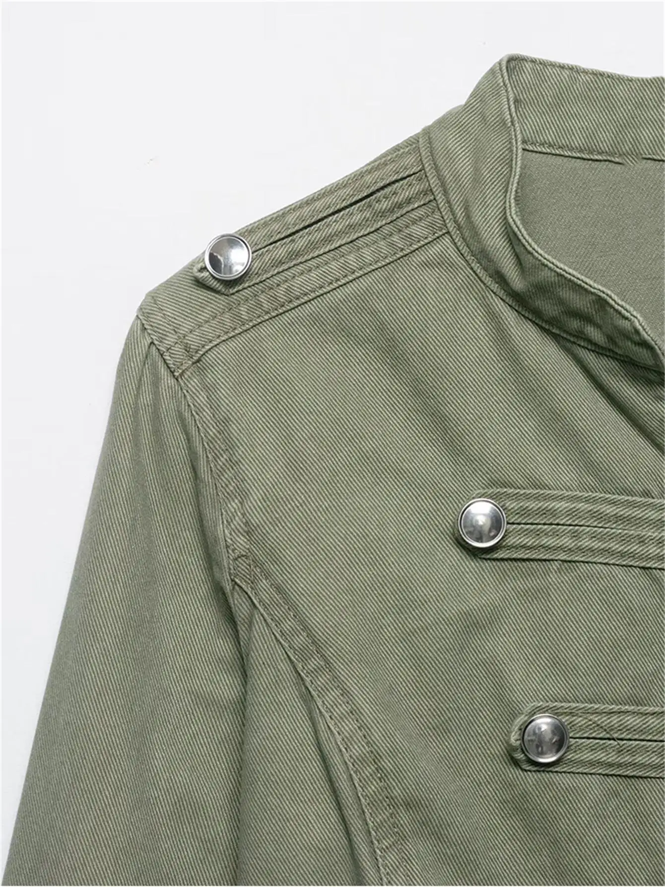 TFMLN Women Casual Denim Jacket Coat 2026 Spring Autumn Long Sleeve Stand Collar Short Coat Female Button Decor Crop Top