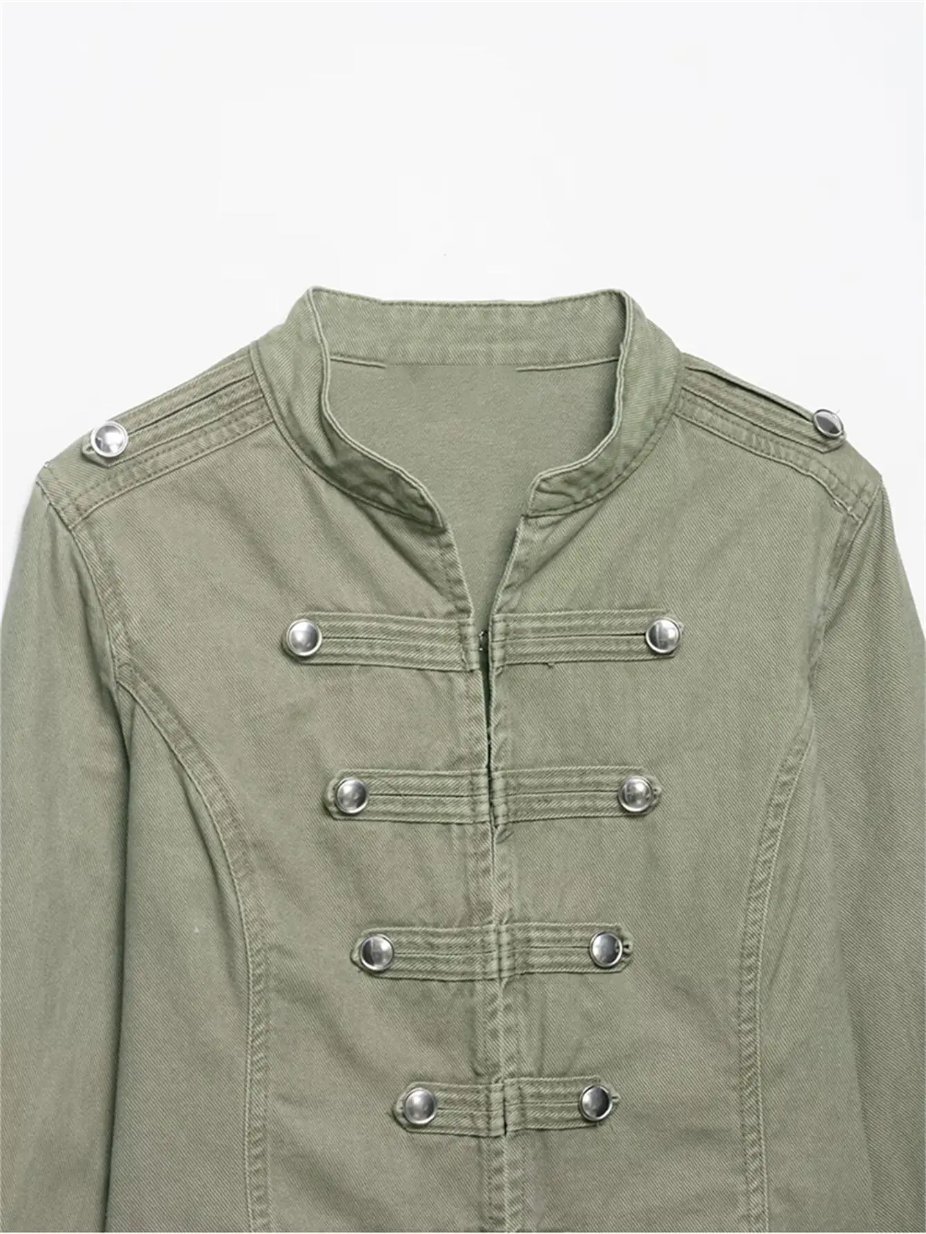 TFMLN Women Casual Denim Jacket Coat 2026 Spring Autumn Long Sleeve Stand Collar Short Coat Female Button Decor Crop Top