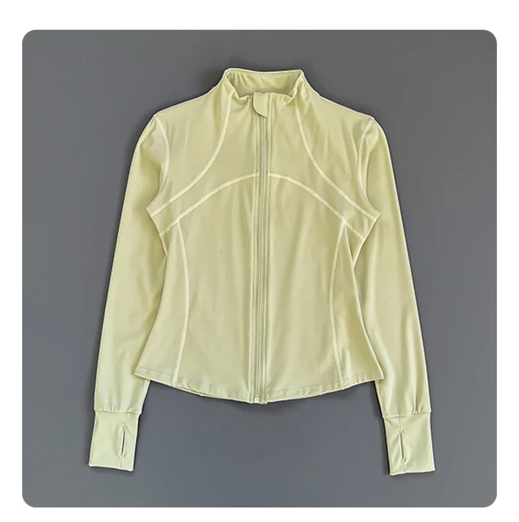 Women Slim Fit Stand Collar Zip Up Yoga Jacket Thumb Hole Long Sleeve Running Fitness Sports Outer Coat