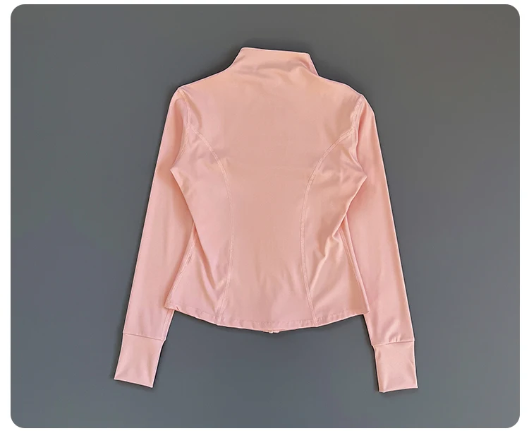 Women Slim Fit Stand Collar Zip Up Yoga Jacket Thumb Hole Long Sleeve Running Fitness Sports Outer Coat