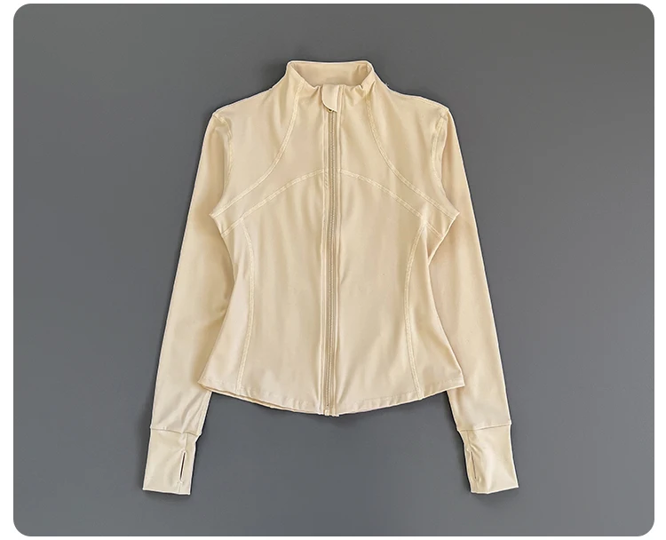 Women Slim Fit Stand Collar Zip Up Yoga Jacket Thumb Hole Long Sleeve Running Fitness Sports Outer Coat