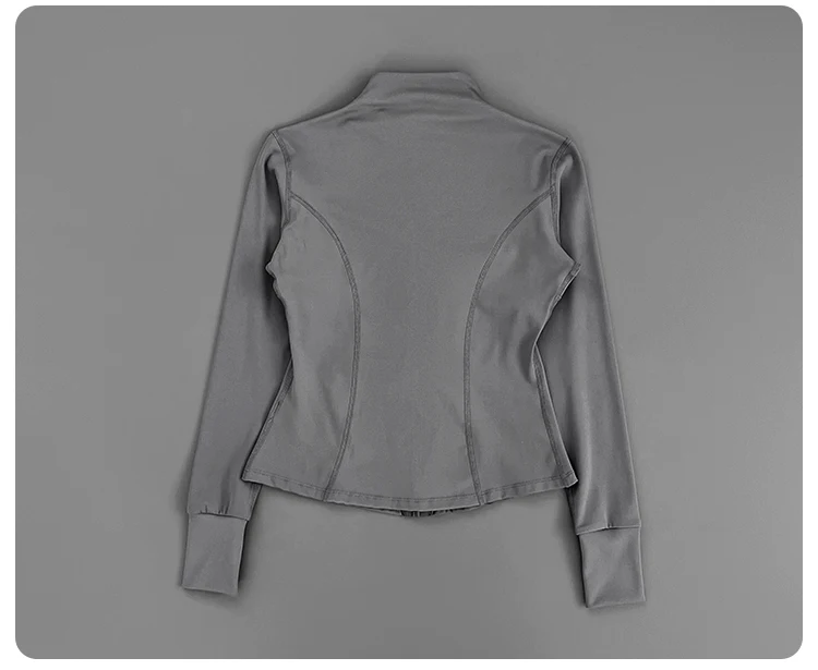 Women Slim Fit Stand Collar Zip Up Yoga Jacket Thumb Hole Long Sleeve Running Fitness Sports Outer Coat