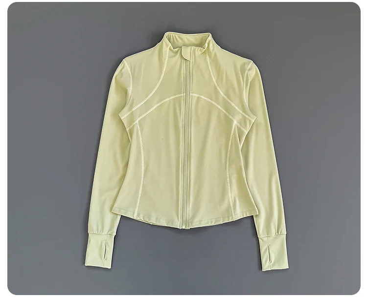 Women Slim Fit Stand Collar Zip Up Yoga Jacket Thumb Hole Long Sleeve Running Fitness Sports Outer Coat