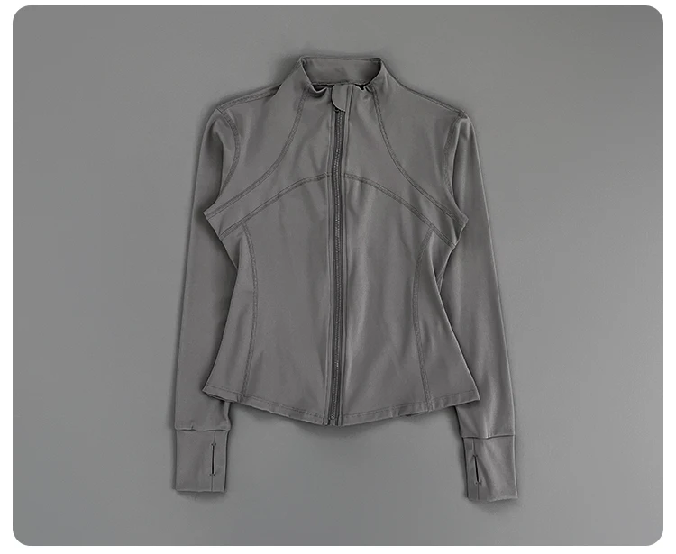 Women Slim Fit Stand Collar Zip Up Yoga Jacket Thumb Hole Long Sleeve Running Fitness Sports Outer Coat