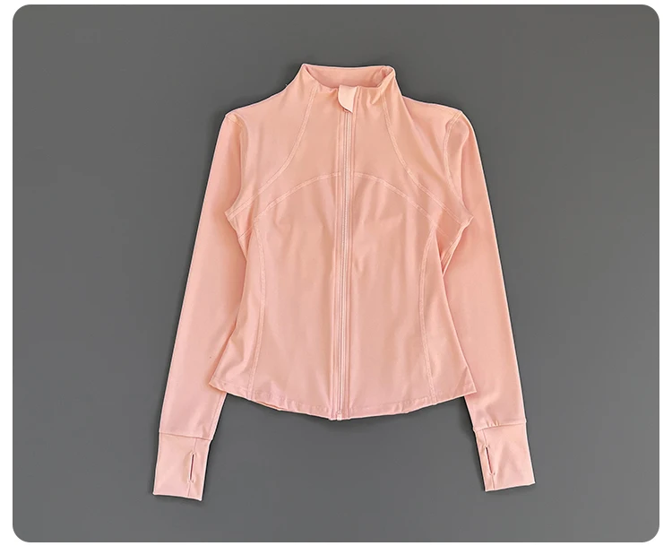 Women Slim Fit Stand Collar Zip Up Yoga Jacket Thumb Hole Long Sleeve Running Fitness Sports Outer Coat