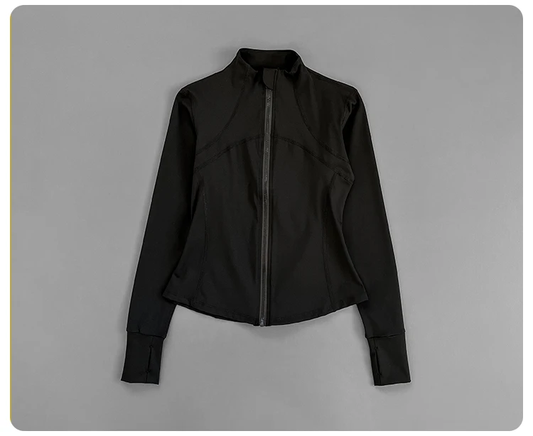 Women Slim Fit Stand Collar Zip Up Yoga Jacket Thumb Hole Long Sleeve Running Fitness Sports Outer Coat