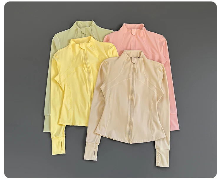 Women Slim Fit Stand Collar Zip Up Yoga Jacket Thumb Hole Long Sleeve Running Fitness Sports Outer Coat