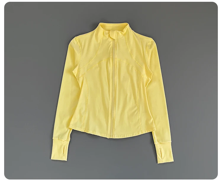 Women Slim Fit Stand Collar Zip Up Yoga Jacket Thumb Hole Long Sleeve Running Fitness Sports Outer Coat