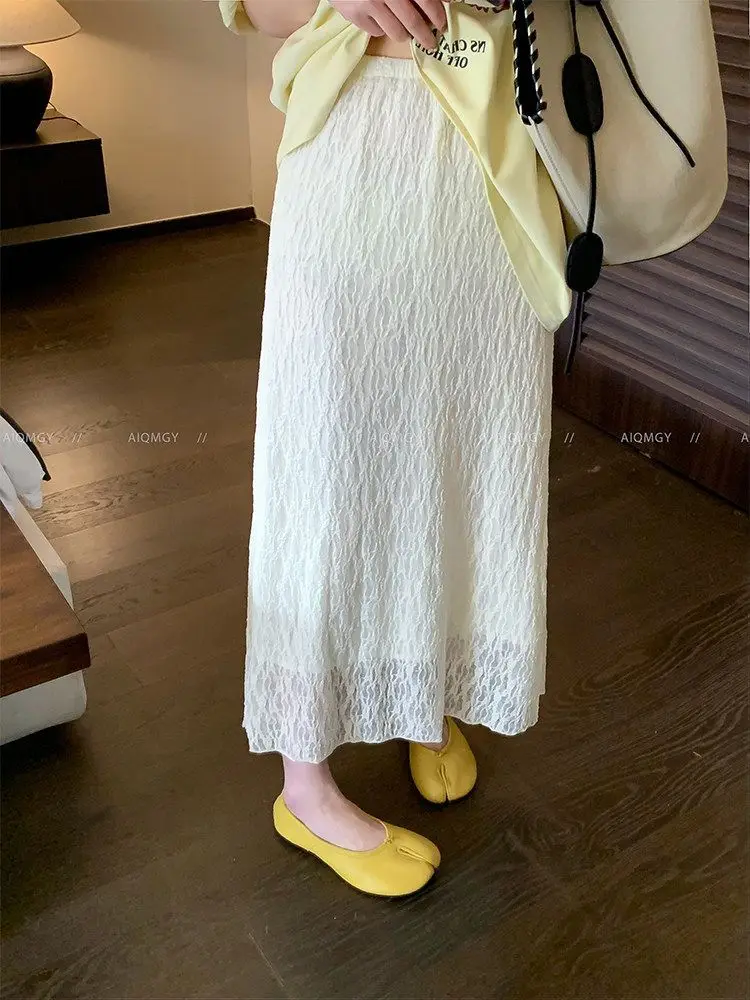 2026 Summer New Women Solid Straight Long Skirt High Waist Elegant All Match Fashion Casual Streetwear Versatile Midi Skirt