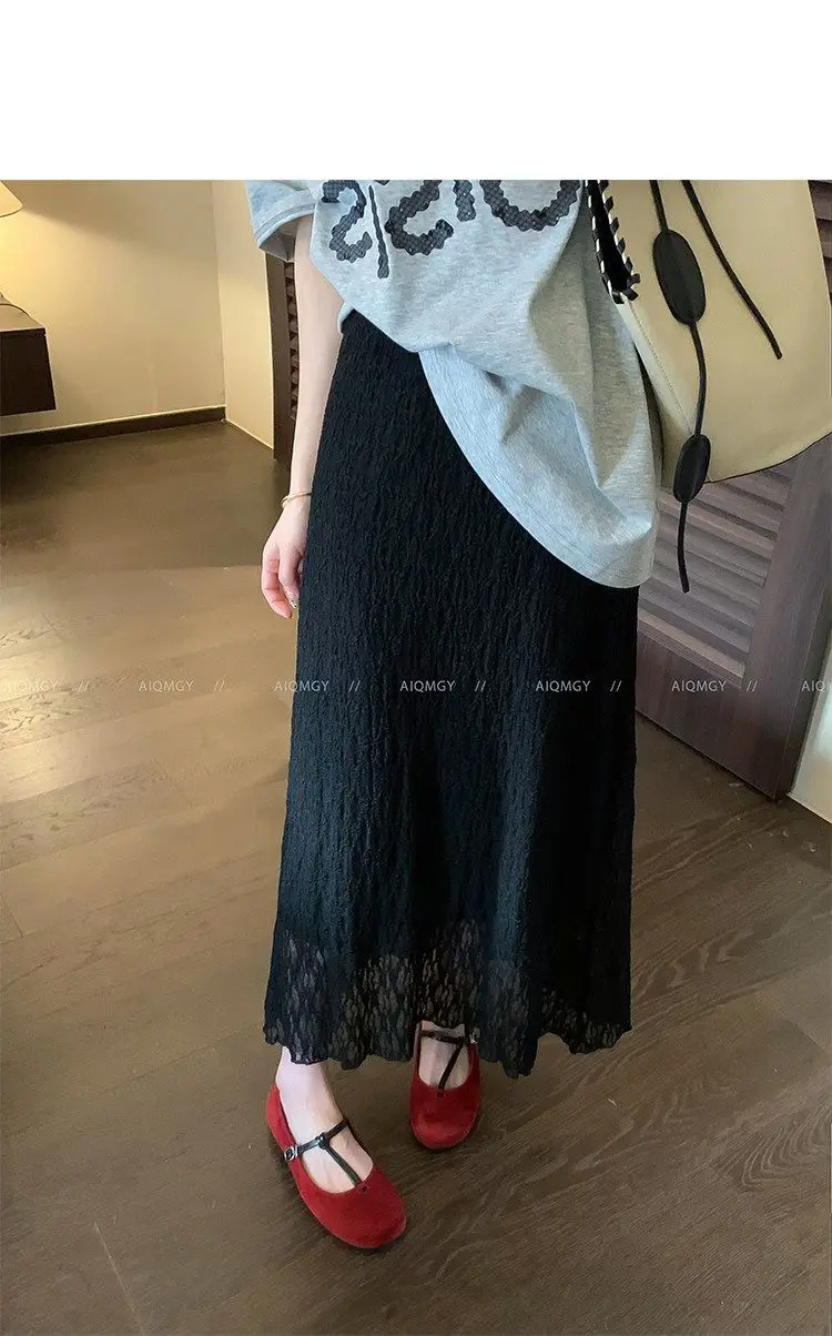 2026 Summer New Women Solid Straight Long Skirt High Waist Elegant All Match Fashion Casual Streetwear Versatile Midi Skirt
