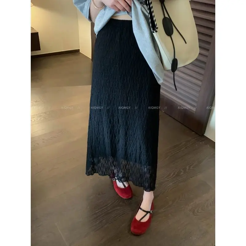2026 Summer New Women Solid Straight Long Skirt High Waist Elegant All Match Fashion Casual Streetwear Versatile Midi Skirt