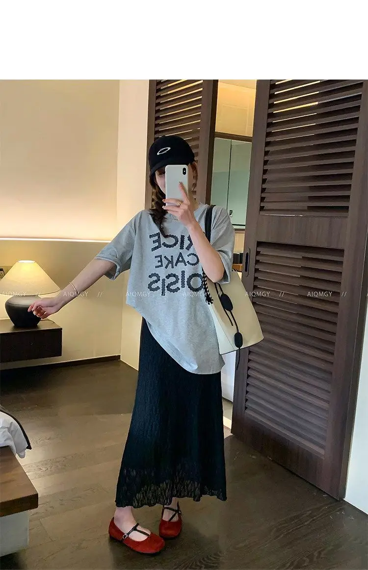 2026 Summer New Women Solid Straight Long Skirt High Waist Elegant All Match Fashion Casual Streetwear Versatile Midi Skirt