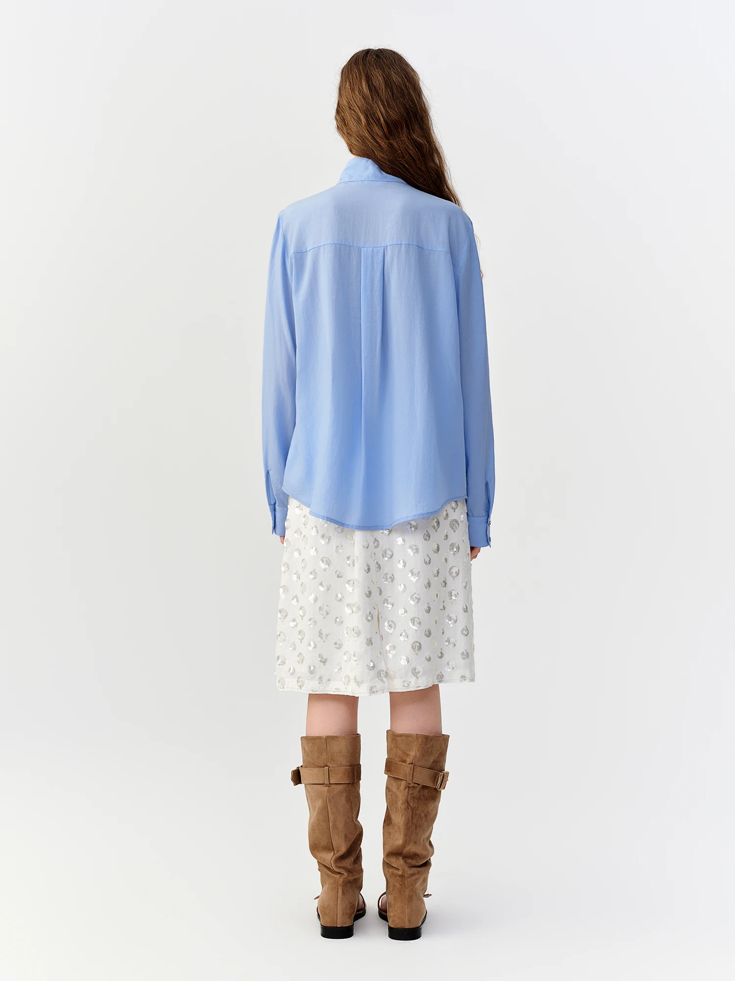 DUSHU 2026 Fall New Women Blue Elegant Blouse with Streamer Tie Commute Style Shirt Fashionable Top Available in Multiple Sizes