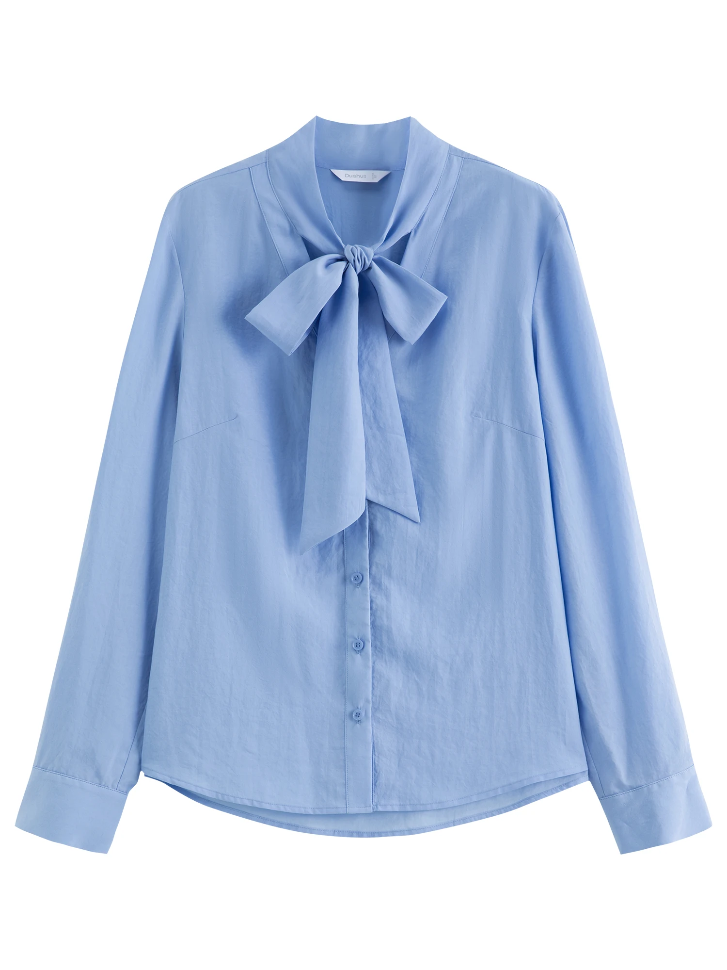 DUSHU 2026 Fall New Women Blue Elegant Blouse with Streamer Tie Commute Style Shirt Fashionable Top Available in Multiple Sizes