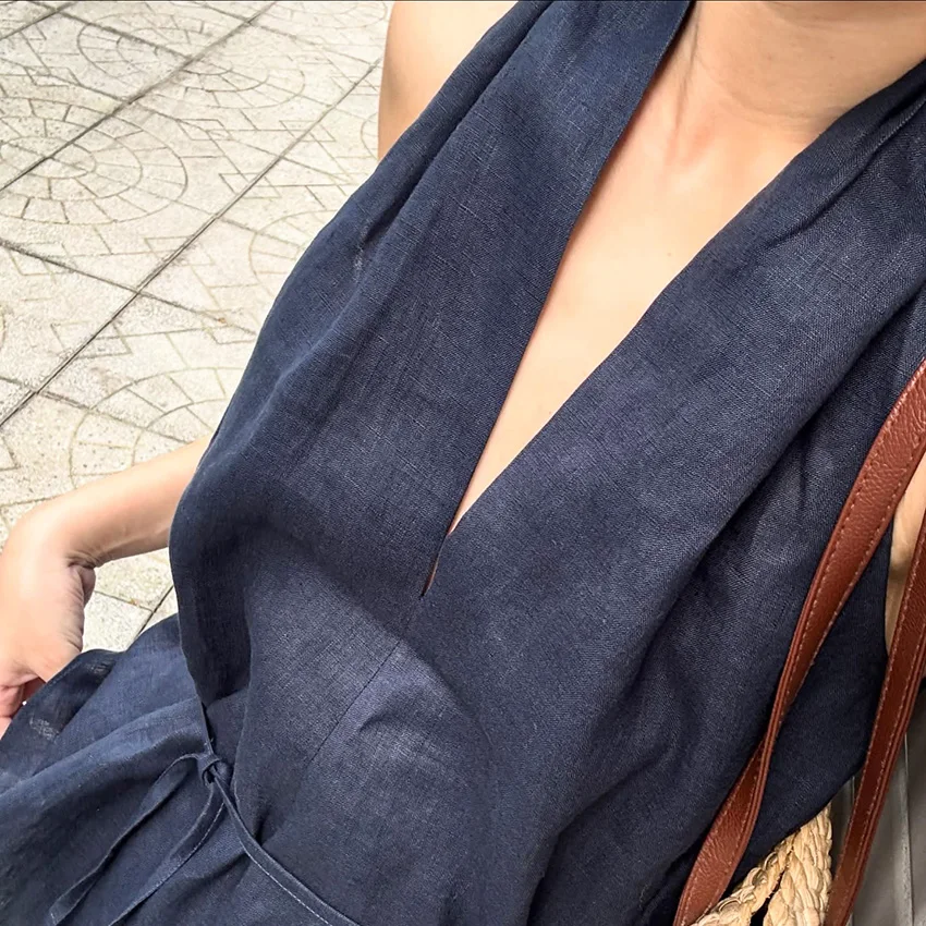 Linad Street Chic Navy Halter Tank Top For Women Fashion Deep V Neck Lace Up Vest Female Spring Casual Sleeveless Tops 2026