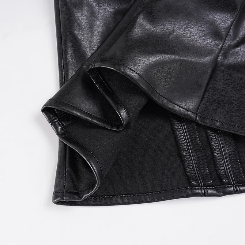 SUCHCUTE Retro Punk Pu Leather Vest With Sleeve Cover Women Gothic Black Sleeveless Turtleneck Top Y2k Metal Decorative Clothing