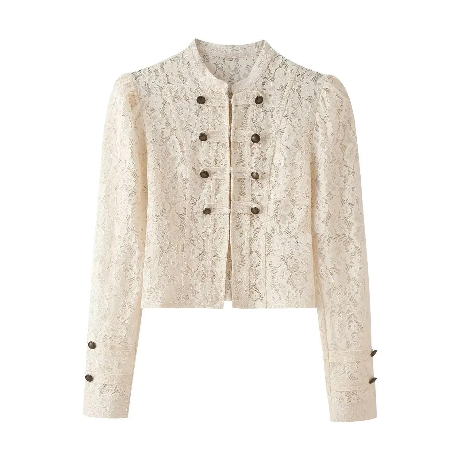 KONDALA Women Vintage Chic Lace Jacket 2026 Summer Early Fall Trendy Elegant Dating Dinner Jacket Rope Buttons Trim Slim Jacket
