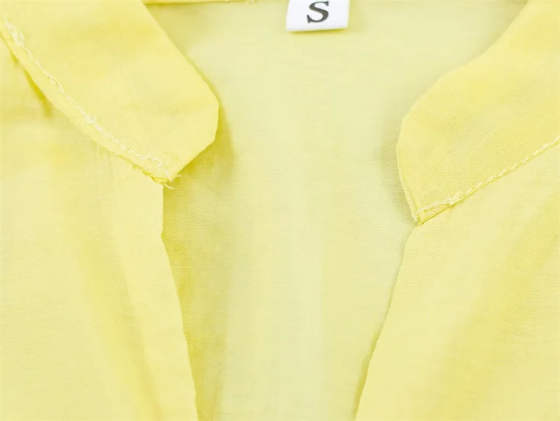 Women's Shirt 2026 Summer New Yellow Long Sleeve with Knot Button Decoration Loose Fit Beach Vacation Elegant Temperament