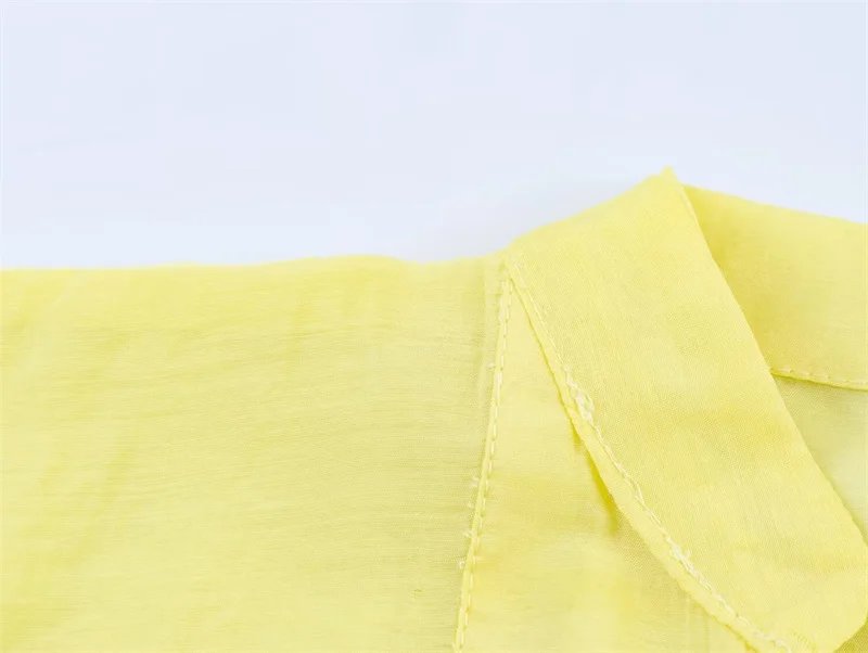 Women's Shirt 2026 Summer New Yellow Long Sleeve with Knot Button Decoration Loose Fit Beach Vacation Elegant Temperament