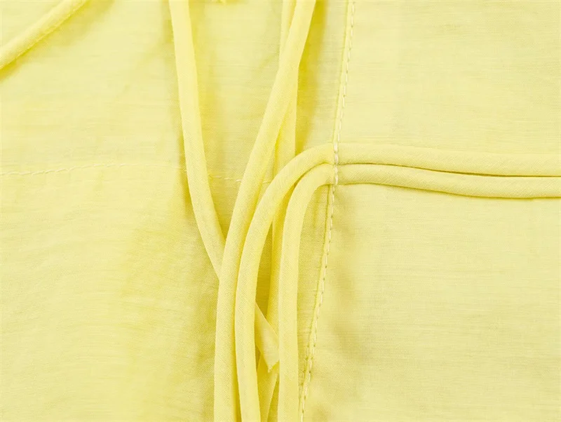 Women's Shirt 2026 Summer New Yellow Long Sleeve with Knot Button Decoration Loose Fit Beach Vacation Elegant Temperament