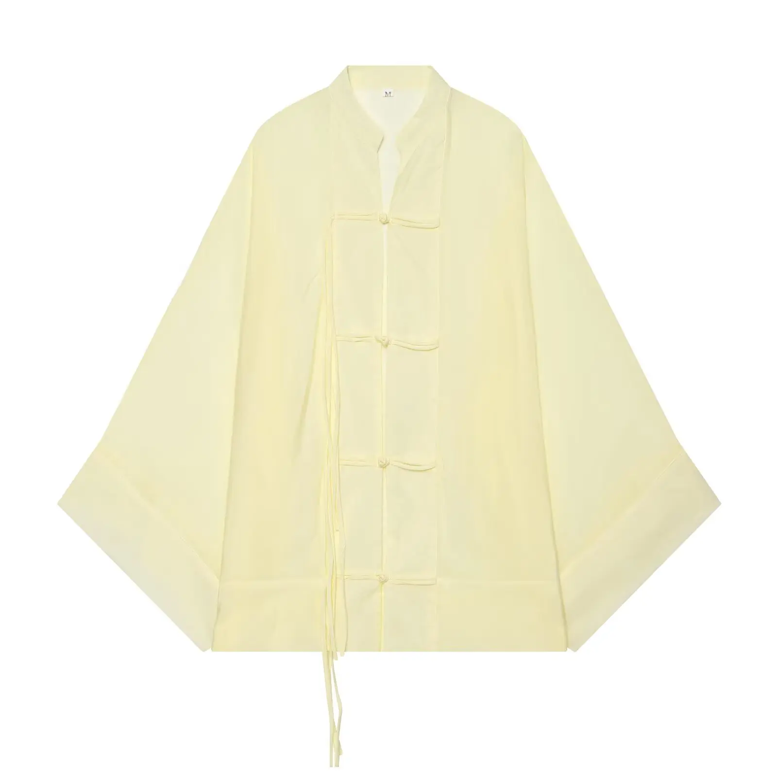 Women's Shirt 2026 Summer New Yellow Long Sleeve with Knot Button Decoration Loose Fit Beach Vacation Elegant Temperament