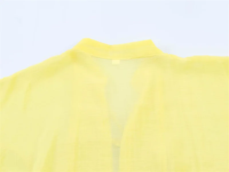 Women's Shirt 2026 Summer New Yellow Long Sleeve with Knot Button Decoration Loose Fit Beach Vacation Elegant Temperament