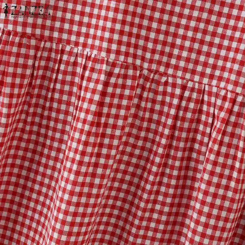 ZANZEA Summer Plaid Checked Sundress Sleeveless Bohemain Holiday Dresses Women Elegant O Neck Dress Casual Baggy Work Vestidos