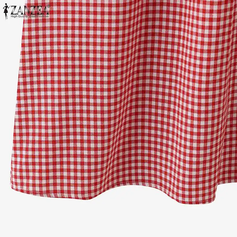 ZANZEA Summer Plaid Checked Sundress Sleeveless Bohemain Holiday Dresses Women Elegant O Neck Dress Casual Baggy Work Vestidos