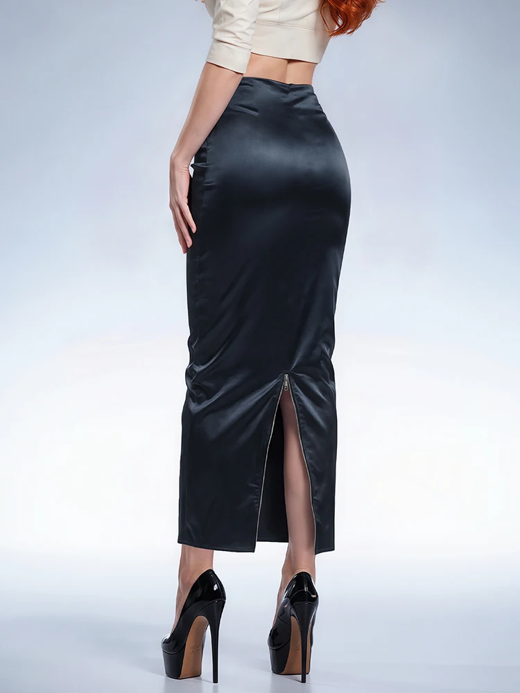 Ladies' New Material Matte Elastic Faux Leather Slim Pencil Skirts Office Women PU Leather Hem Zipper Slit Sexy Mid Skirt