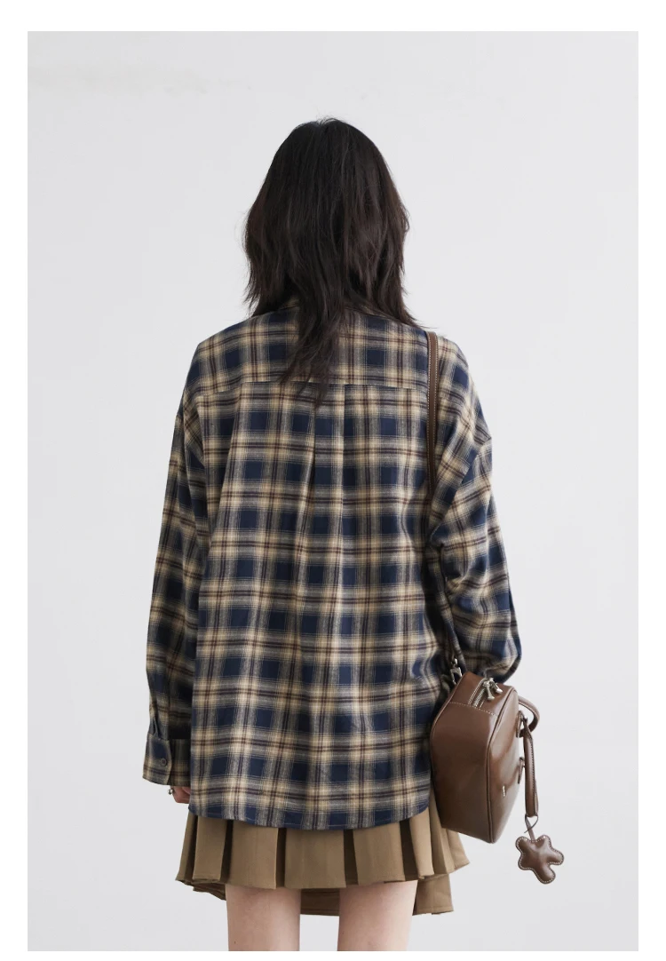 CHIC VEN Women Shirts Loose Casual New Sanding Plaid Shirt Long Sleeve Medium Long Length Blouses Female Tops Spring Autumn 2025