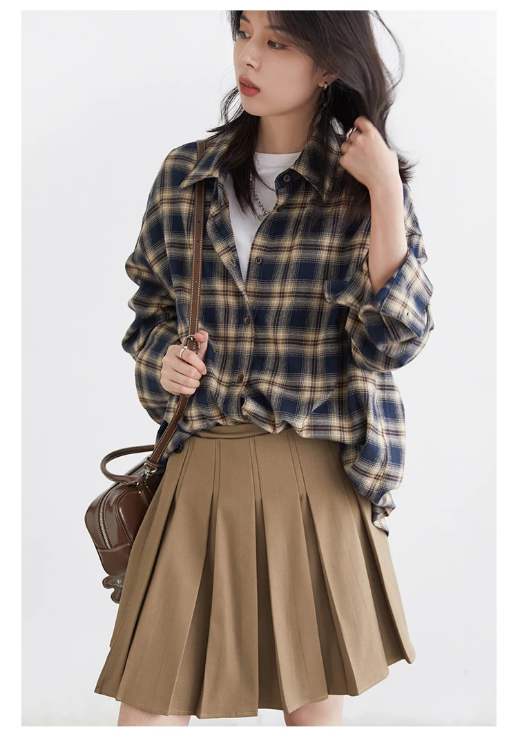 CHIC VEN Women Shirts Loose Casual New Sanding Plaid Shirt Long Sleeve Medium Long Length Blouses Female Tops Spring Autumn 2025