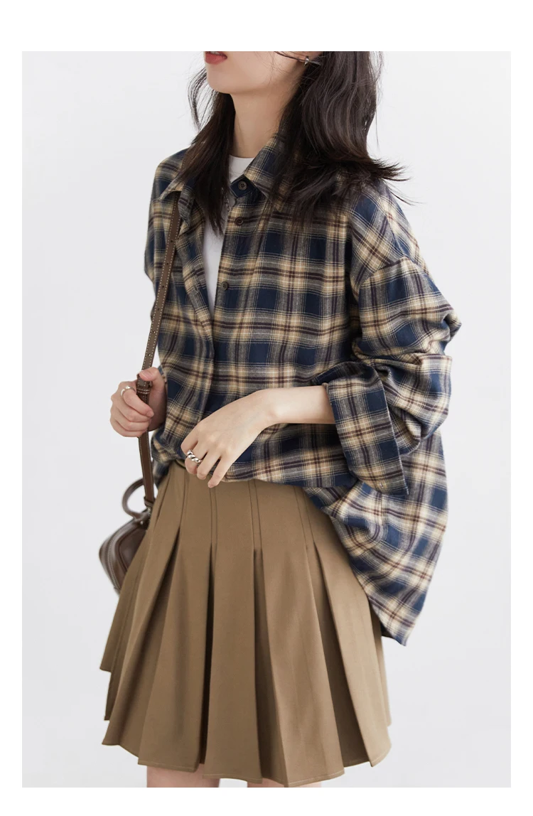 CHIC VEN Women Shirts Loose Casual New Sanding Plaid Shirt Long Sleeve Medium Long Length Blouses Female Tops Spring Autumn 2025