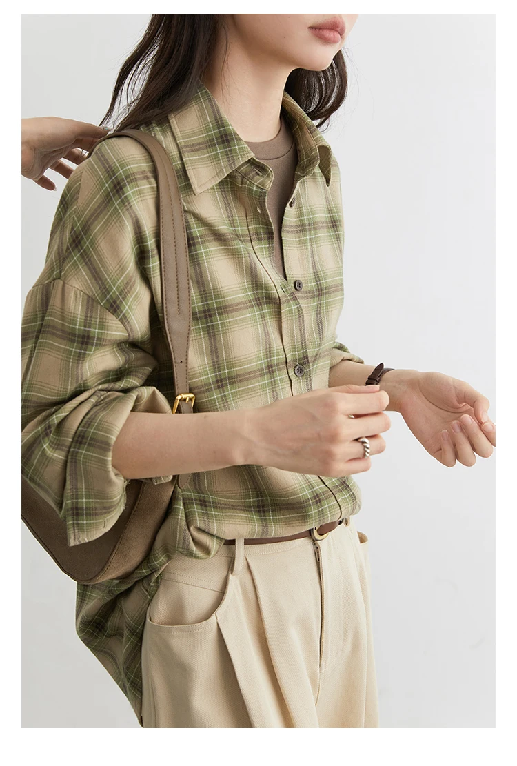 CHIC VEN Women Shirts Loose Casual New Sanding Plaid Shirt Long Sleeve Medium Long Length Blouses Female Tops Spring Autumn 2025