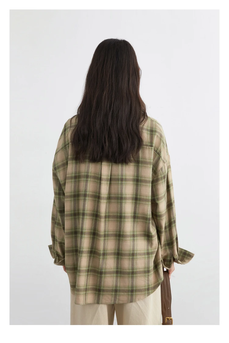 CHIC VEN Women Shirts Loose Casual New Sanding Plaid Shirt Long Sleeve Medium Long Length Blouses Female Tops Spring Autumn 2025