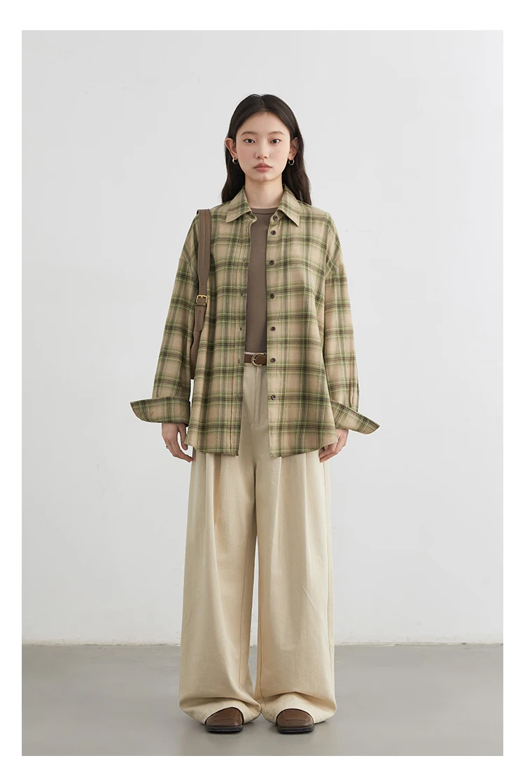 CHIC VEN Women Shirts Loose Casual New Sanding Plaid Shirt Long Sleeve Medium Long Length Blouses Female Tops Spring Autumn 2025