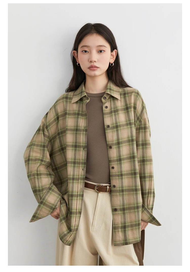 CHIC VEN Women Shirts Loose Casual New Sanding Plaid Shirt Long Sleeve Medium Long Length Blouses Female Tops Spring Autumn 2025