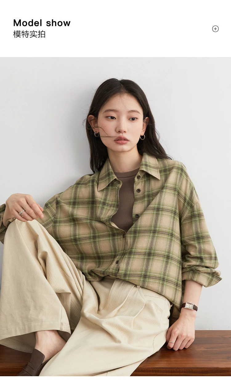 CHIC VEN Women Shirts Loose Casual New Sanding Plaid Shirt Long Sleeve Medium Long Length Blouses Female Tops Spring Autumn 2025