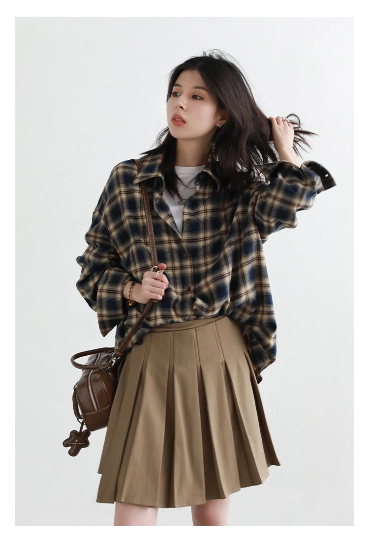 CHIC VEN Women Shirts Loose Casual New Sanding Plaid Shirt Long Sleeve Medium Long Length Blouses Female Tops Spring Autumn 2025