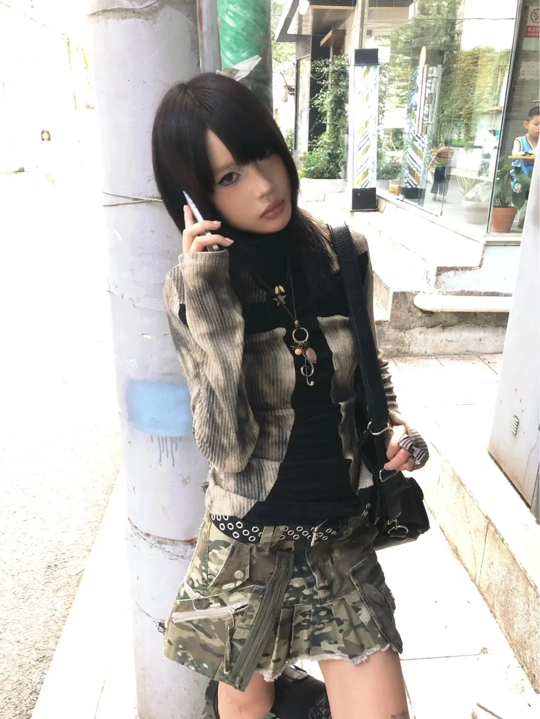 Karrram Japanese Y2k Ribbed Tops Vintage Harajuku Cross Print T-shirt Grunge Aesthetics Long Sleeve Patchwork Tops Trashy 2000s